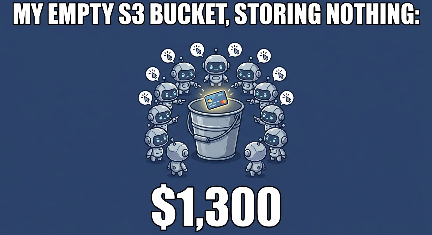 Meme: empty S3 bucket storing nothing, $1,300 bill