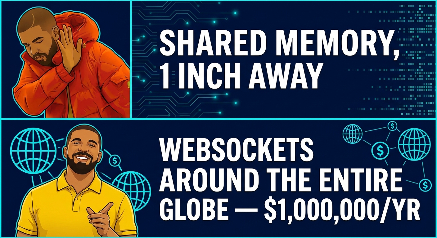 Meme: Drake rejecting shared memory, approving WebSockets around the globe